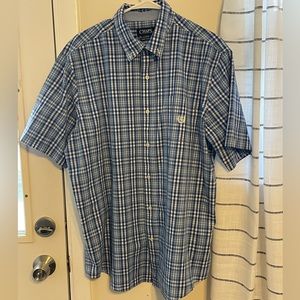 Chaps Easy Care Blue Plaid Button Down T-Shirt